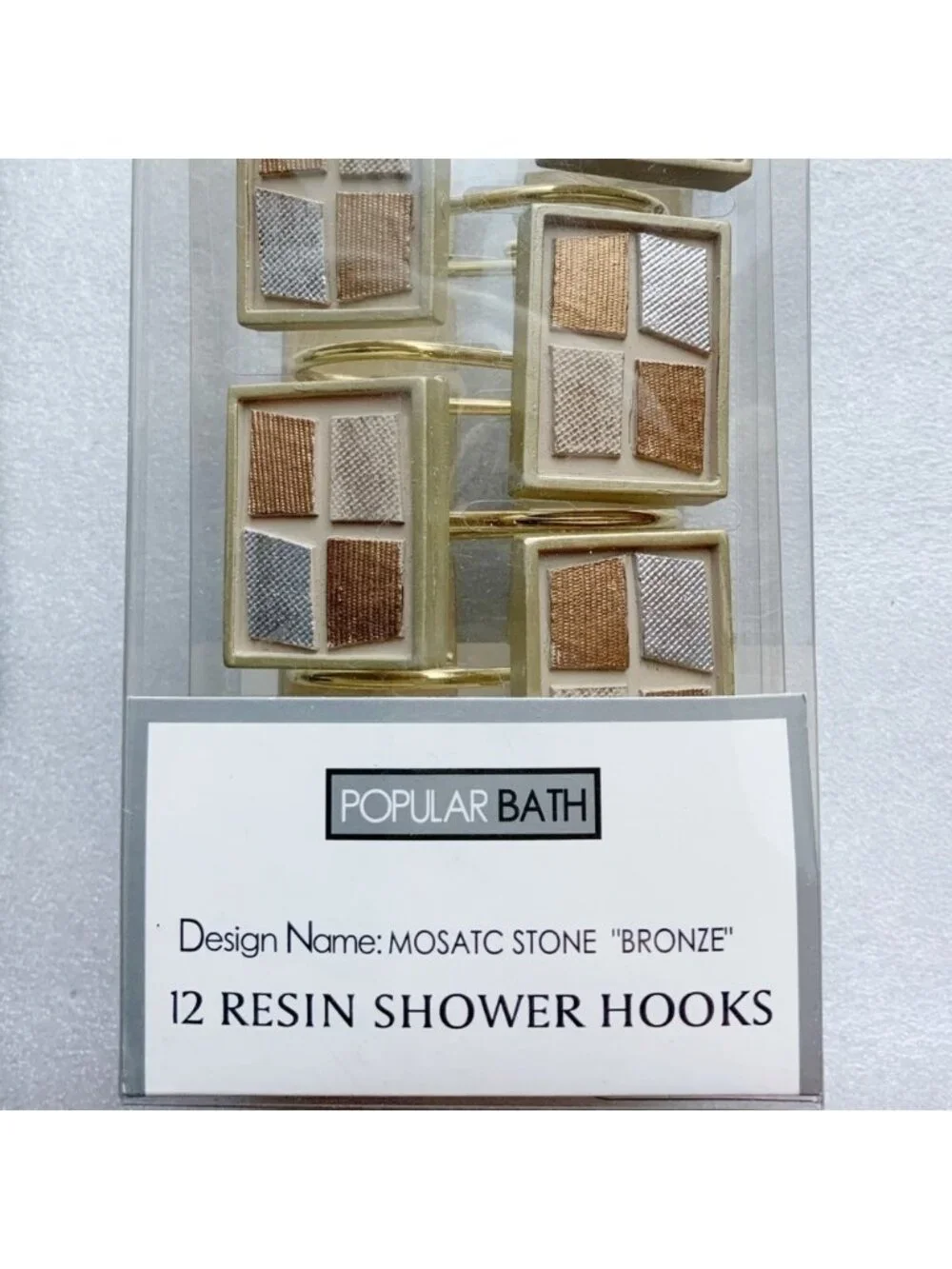 Mosaic Stone Bronze Shower Hooks by Popular Bath Set of Resin 12 Hooks NEW